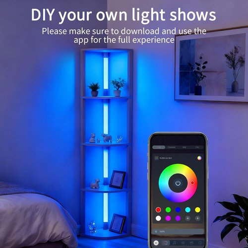 RGBCW Smart Modern Floor Lamp - Color Changing with Music Sync | Whitewashed Oak, Perfect for Living Room & Bedroom