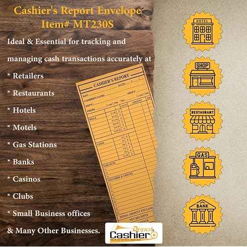 400 Cashier Depot - Cashier's Report Envelope MT230S, 4 1/2" x 10 3/8", Sturdy 24lb. Brown Kraft, Cash Drop Envelopes, Peel & Seal Flap, 400 Count