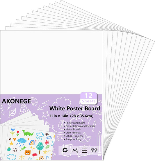AKONEGE Poster Board - 12PCS White 11" x 14" Graphic Display Paper for Arts & Crafts Projects