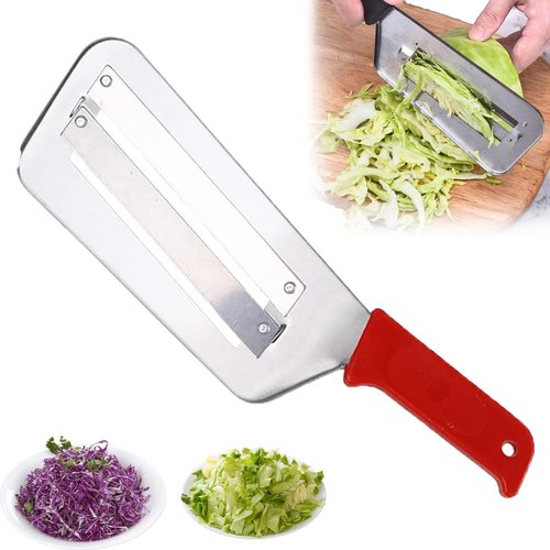 Stainless Steel Shredder Knife, Stainless Steel Shredder Slicer, StainlessSteel Dual Blade Julienne Cutter, StainlessSteel CabbageShredder for Coleslaw & Sauerkraut Lettuce Vegetables (Red)