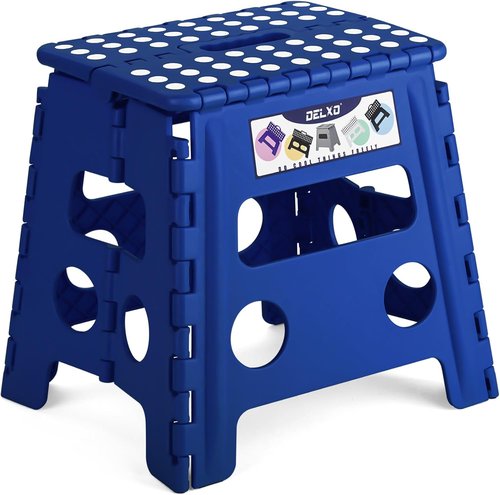 Delxo Folding Step Stool - 13-Inch Non-Slip Design for Kids & Adults | Lightweight & Portable, Blue