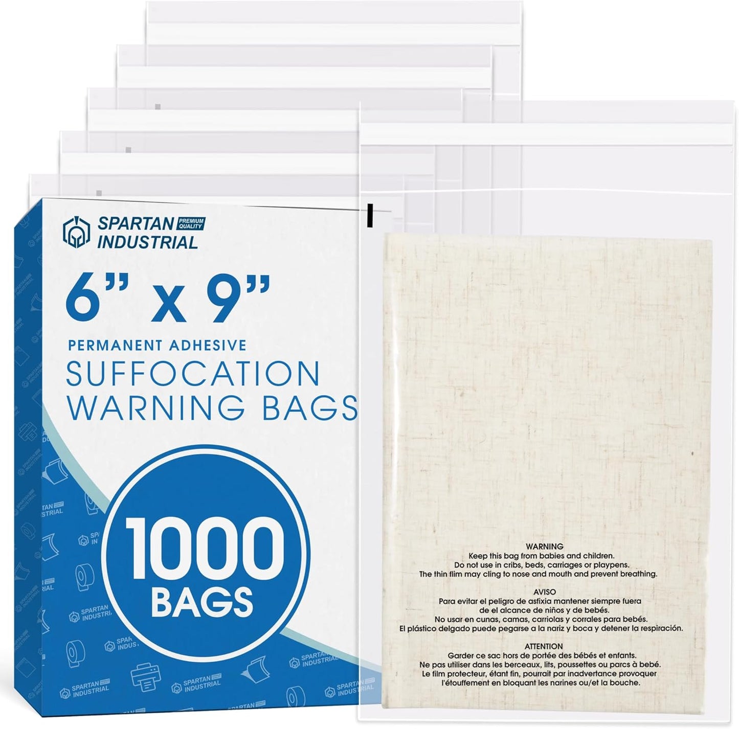Spartan Industrial - Self-Seal Clear Poly Bags (6" X 9", 1000 Count) | Durable with Suffocation Warning