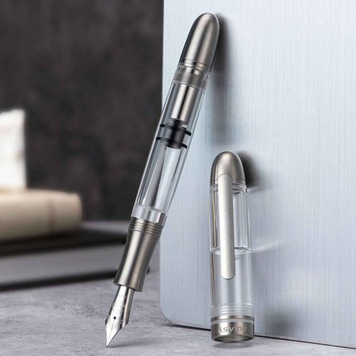 Asvine P36 Titanium Fountain Pen Piston Filling, Bock Extra Fine Nib Clear Transparent Acrylic Smooth Writing Signature Pen Case Gift Set