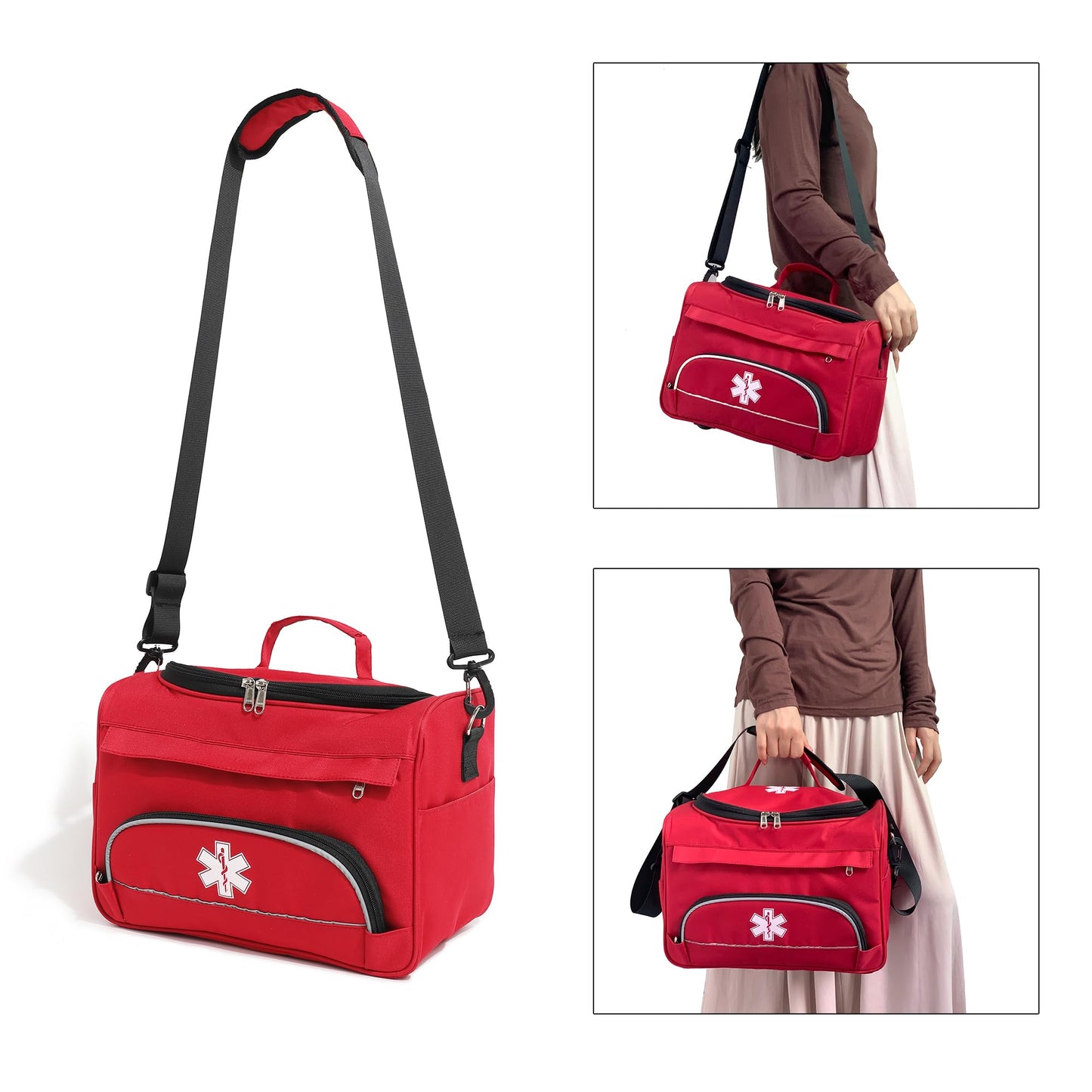 BNYYUG Empty Red First Responder Bag On Call Trauma Bag EMT First Aid Carrier for Paramedics and Emergency Medical Supplies Kit (Red)