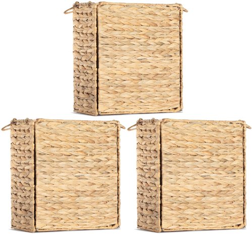AppliaFit Wicker Trash Can - Fits Grocery Shopping Bags - Waste Basket for Reusing Grocery Shopping Bags (3-Pack)