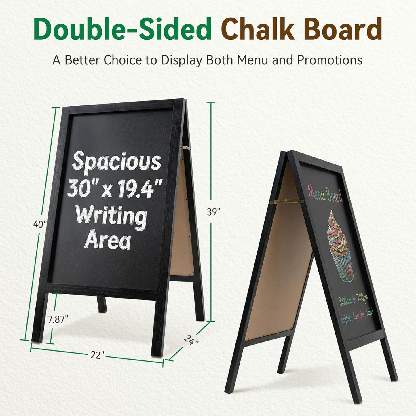 TEAKMAMA A-Frame Chalkboard Sign - Extra Large Double-Sided 40"x20" Menu Board for Restaurants & Weddings - Black