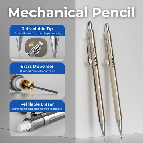 Nicpro 21PCS Professional Drafting Tools Set - Architect Compass, Protractor, Metal Pencils & Ruler