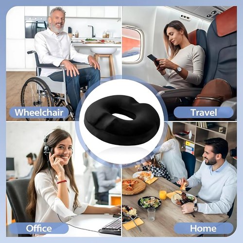 Donut Pillow - Memory Foam Seat Cushion for Tailbone Pain Relief | Black Donut Chair Cushion for Home & Office