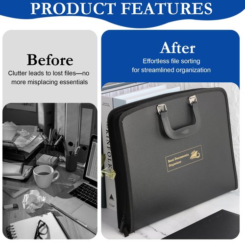 14" x 10" Boat Documents Organizer with Zipper Important Document Organizer 13 Pocket Dry Bag for Boat Documents Binder Black Waterproof File Storage Case with Handle for Registration Letter A4 Files