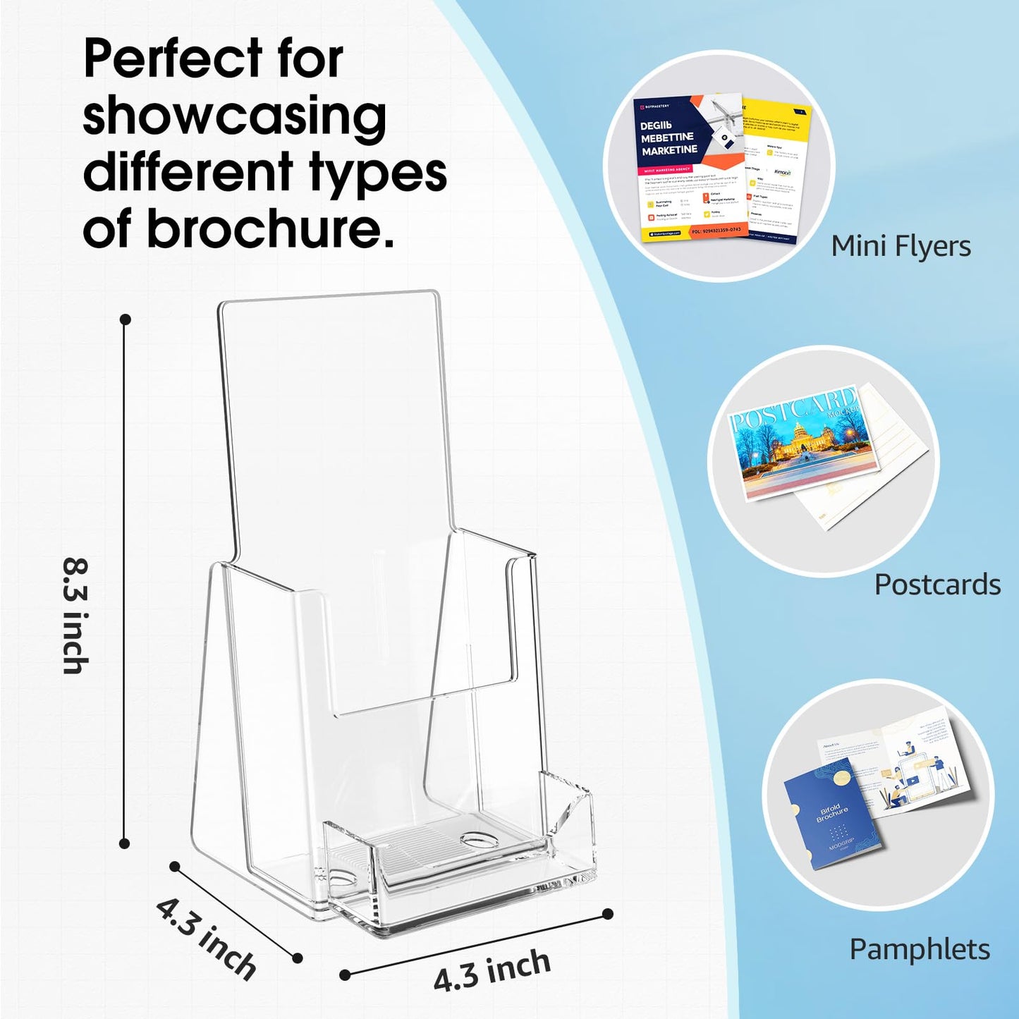 MaxGear Brochure Holder 4x9 inch with Business Card Organizer, Acrylic Literature Display Stand Clear Plastic Flyer Holder Wall Mount or Countertop Use for Pamphlets, Booklets, 2 Pack