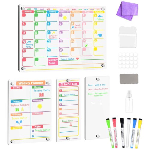 KWYADLUO Clear Acrylic Magnetic Calendar for Fridge, 16"x12" Monthly and Weekly Calendar Planner, Dry Erase Board for Fridge, Ideal for Family Organization and Events