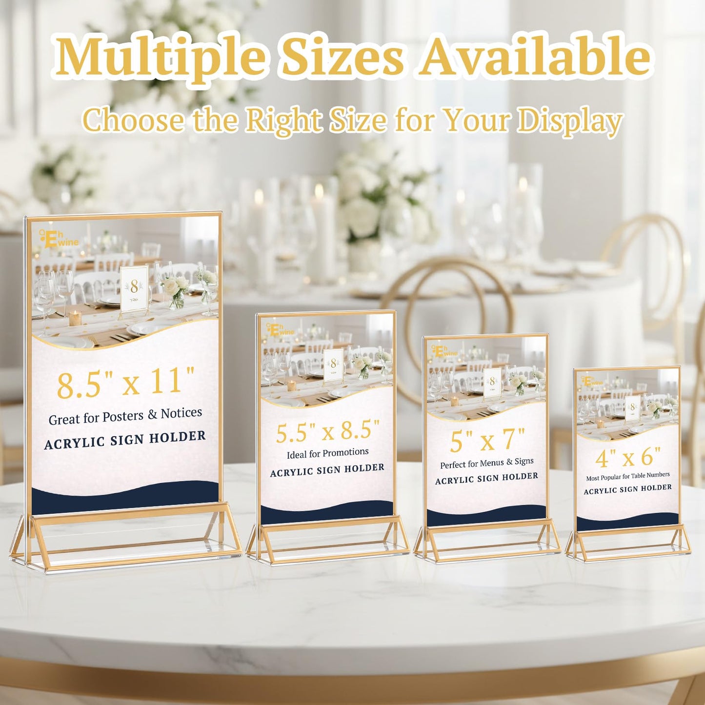 EHWINE 24 Pack Acrylic Sign Holder 5 x 7, Double Sided Gold Picture Frame Stand up Table Top Sign Holders, Clear Display Stand Menu Flyer Holder for Wedding Party