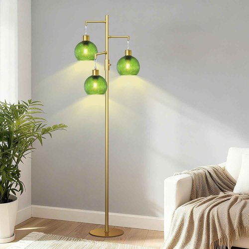 Duoled Glass Floor Lamp for Living Room, Modern Standing Lamp with Green Shade, 3 Lights Tree Lamp with 3 x 600LM Bulb, Dimmable Glass Tall Lamps for Bedroom