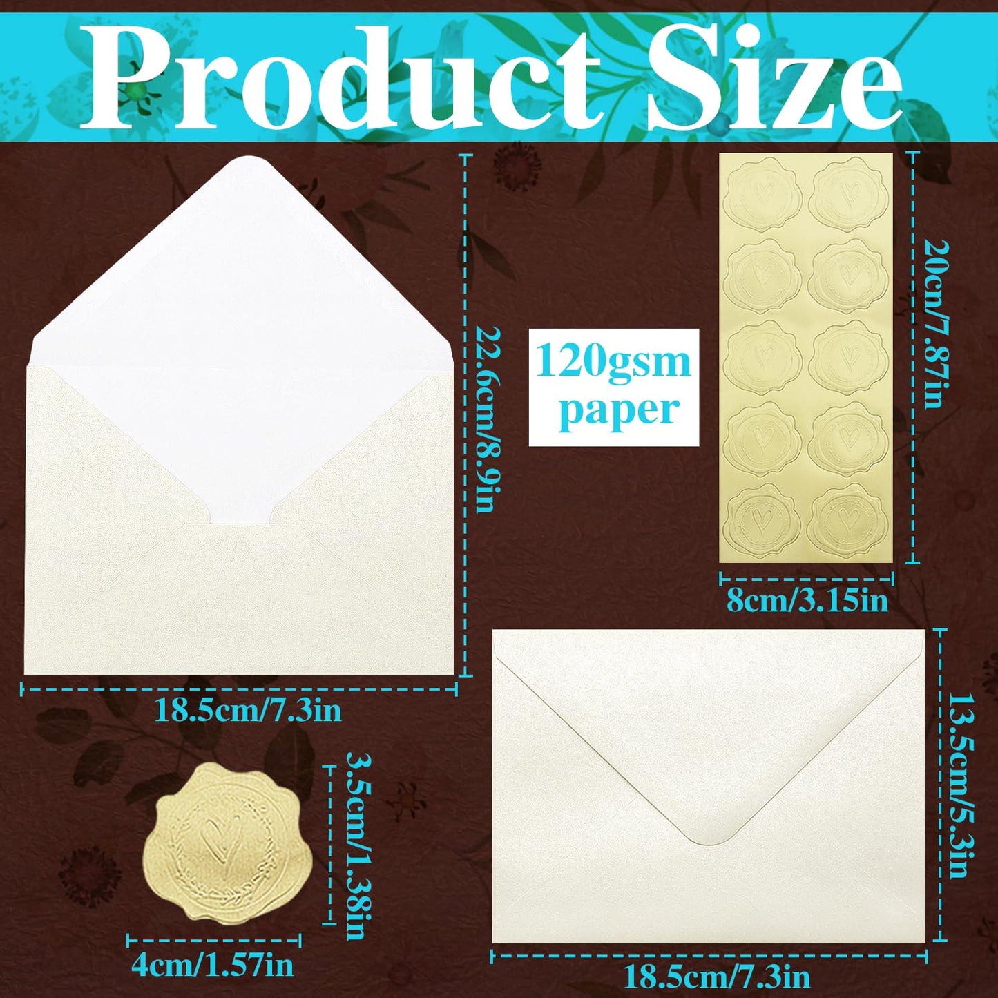 Zooyinfy 50 Pack 5 x 7 Pearl Envelopes，Self-Seal A7 Shimmer Envelopes,with V-Flap for Greeting Cards, Invitation Envelopes for Wedding, Graduation, Baby Shower, Party(Ivory Pearl)