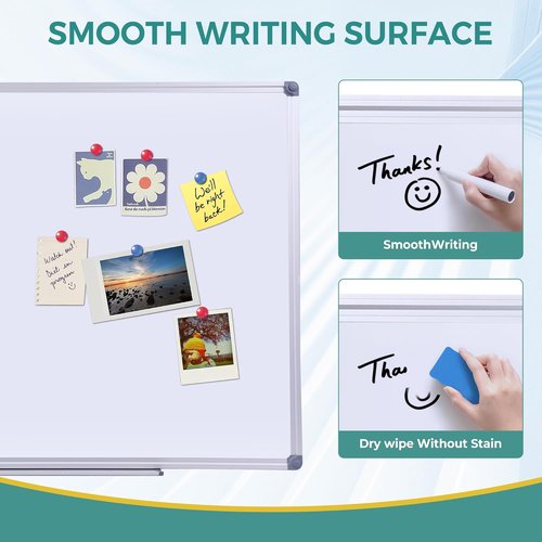 Magnetic Dry Erase Board - 48 x 24 Inch Aluminum Frame | Portable Wall-Mounted Whiteboard for Office & Classroom