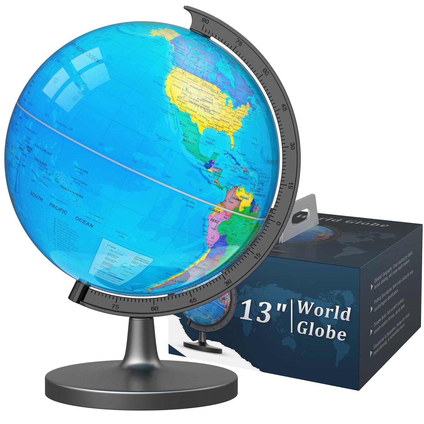 Voxelure 13" Globe for Children & Adults, Interactive World Globe for Kids with Stable Heavy Metal Base, HD Waterproof & Writable Surface, Educational STEM Learning Toy, Classroom Teaching Gift
