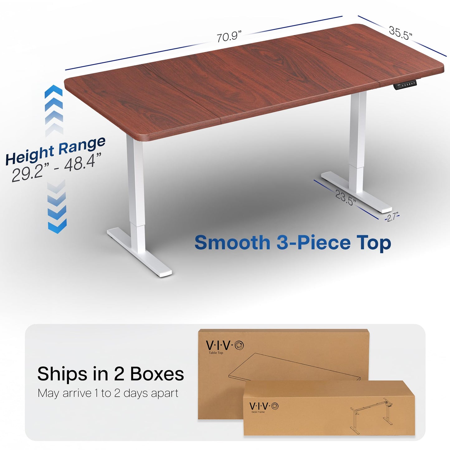 VIVO Electric 71 x 36 in Standing Desk, Memory Height Adjustment, 1B Series, Holds 220 lbs, Dark Walnut Top White Frame, DESK-KIT-1W7D-36