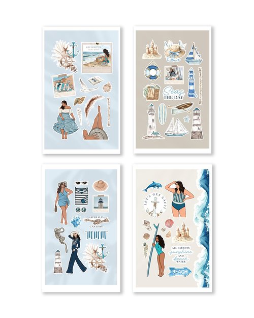 Rongrong Nautical Summer Planner Stickers Book for Planners, Journals, Calendars and Scrapbooks – Hand Drawn Designs – 24 Pages – Beachy, Fun & Functional Summer Planning Stickers