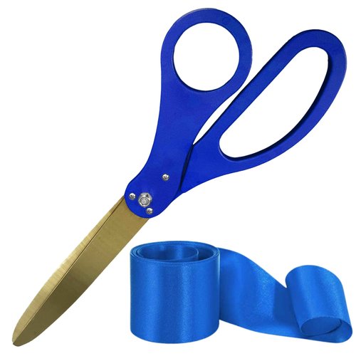 Big Ribbon Cutting Ceremony Kit - 25 Inch Blue Scissors for Grand Opening and Blue Satin Ribbon for Grand Events Business Openings and Inaugurations