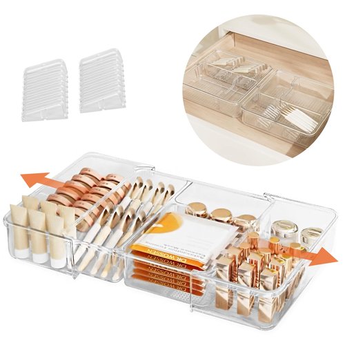 LOFTIFY Expandable Drawer Organizer-Adjustable Shallow Tray, 11" to 19" Width,1.97" Height, Clear Plastic Storage for Bedroom, Living Room, Kitchen/Bathroom/Office/Cosmetic/Tools/Cutlery/Stationery