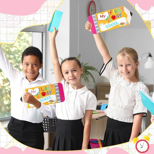 First and Last Day of School Board Sign,Double Sided Printing Pencil Chalkboard for 1st Day of Kindergarten Preschool, Back to School Supplies Photo Props