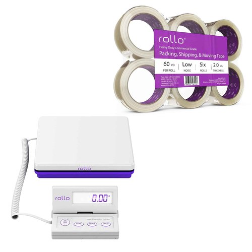 Rollo Shipping Scale and No Noise Tape Bundle - Scale for Shipping Packages with No Noise Silent Packing Tape