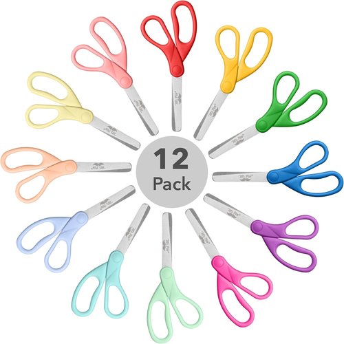 Mr. Pen 5-Inch Kids Safety Scissors - Blunt Tip Craft Scissors with Comfort Grip | Rainbow Colors, 12 Packs