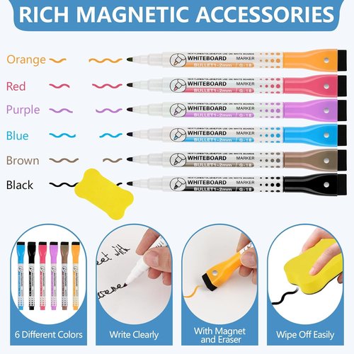 Magnetic Dry Erase Board Set by [Brand Name] - 6 Pack with 3 Large & 3 Small Boards | Includes Markers & Eraser