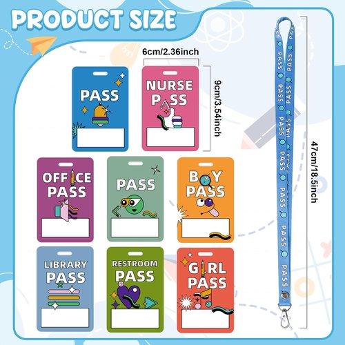 Skiennix 8 Pcs Writeable Hall Passes - Unbreakable PVC Lanyards for Classrooms & Offices