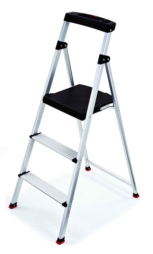 Rubbermaid 3-Step Ladder, Aluminum Lightweight Folding Step Stool with Project Top, Silver, Tested to US Safety Standards, No Assembly Required