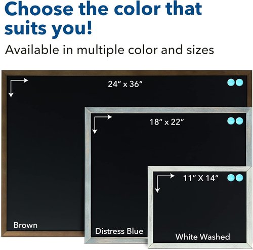 Magnetic Chalkboard Blackboard by [Brand Name] - Large 24 x 36 Rustic Framed Wall Board in Dusty Blue - Perfect for Home & Office Use