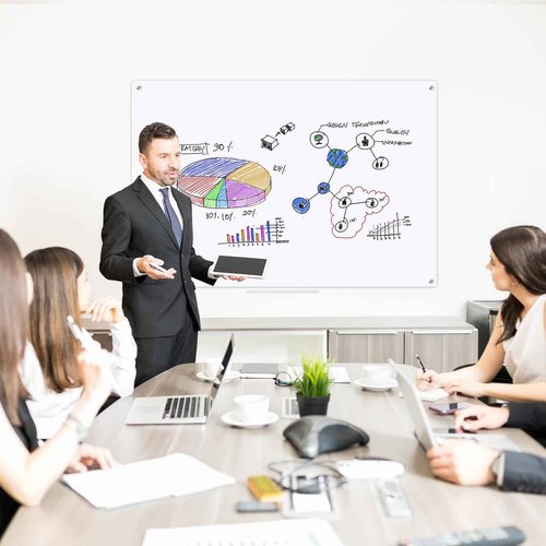 WALGLASS Glass Whiteboard 24"x18" Magnetic Glass Board, Framless Dry Erase Board for Wall, Office, School, Includes 6 Strong Magnets, 1 Pen Tray(Ultra White)