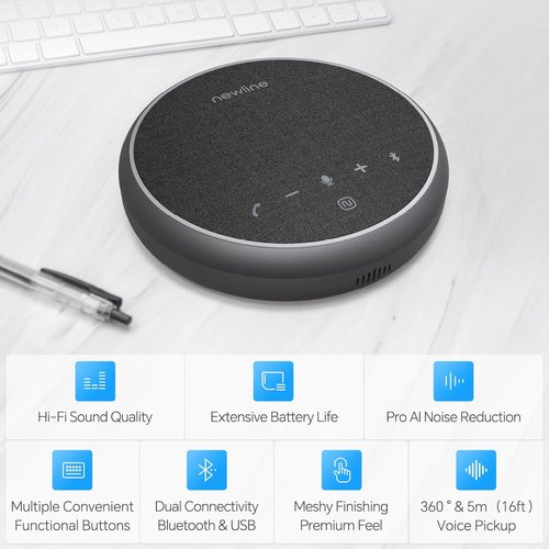 N Newline Conference Speaker - 360° Voice Pickup & AI Noise Reduction | USB & Bluetooth, 12H Call Time for Home Office & Meetings