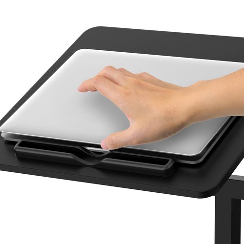 SHW 28.75" to 40.5" Height Adjustable Rolling Laptop Cart with Tilting Desktop and Side Shelf, Black