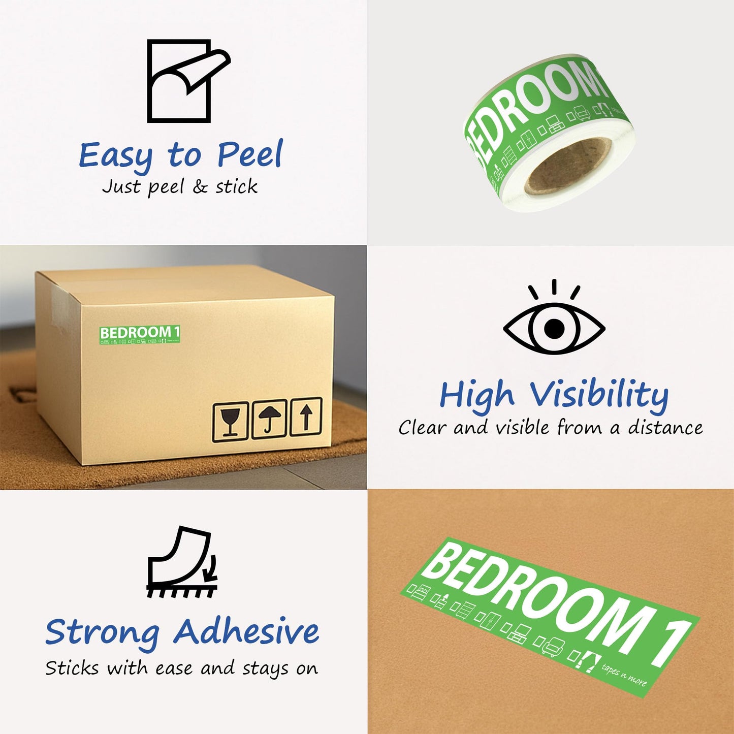 600 Home Moving Labels for 3 Bedroom House — 12 Color-Coded Room Labels (50 Each) + Fragile Stickers for Moving Boxes, Supplies, Wardrobe Boxes, Apartment Moves
