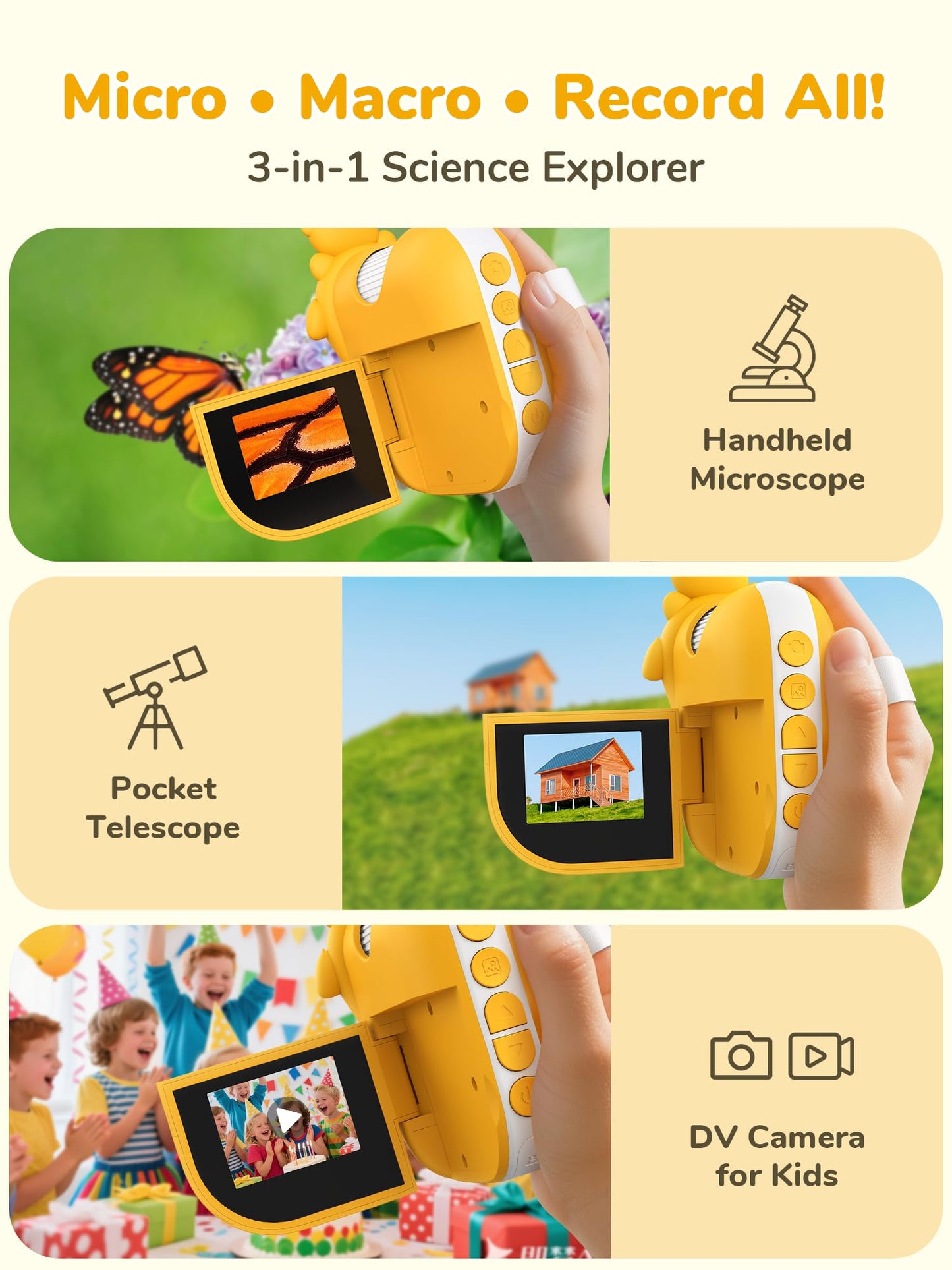 Think Buddy Digital Microscope for Kids - Handheld Pocket 1000X Zoom with 2" Screen Digital Kids Microscope, Portable Compact Body, for Education and Outdoor Activities