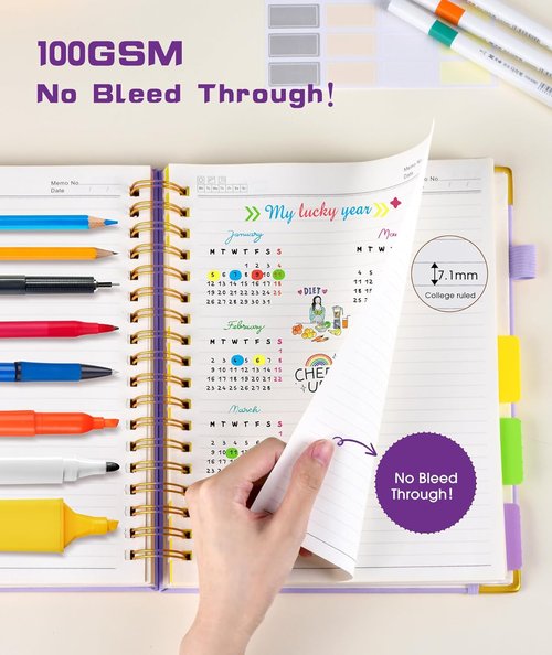 Regine Switzerland A5 Hardcover Spiral Notebook - 300 Pages with Removable Dividers | Purple College Ruled Journal for Work & School