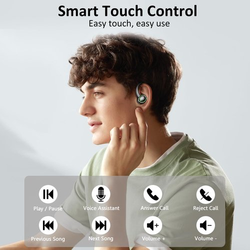 Wireless Earbuds, 2025 Bluetooth 5.4 Headphones Sports, 50H Playback Over-Ear buds with ENC Noise Cancelling Mic, Deep Bass Fitness Earphones with Earhooks, IP7 Waterproof Headset for Gym Workout