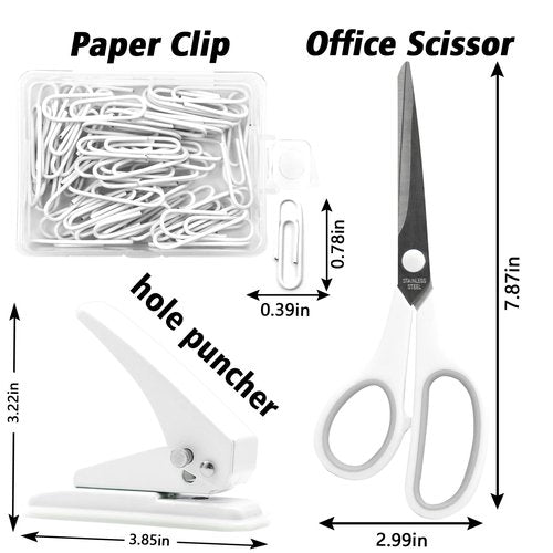 White Desk Accessories, White Office Supplies,Large Stapler and Tape Dispenser Set, White Desk Accessory Kit, Gift for Students, Women, Coworkers, Boss Lady, Office Clerks