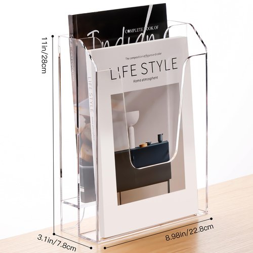 YUXUN Acrylic File Folder Holder, Vertical File Storage, Clear Desktop Organizer, 2 Pockets