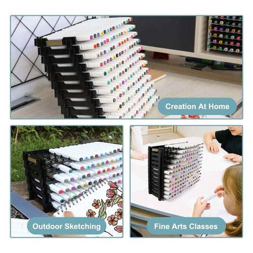 12 Layers Universal Marker Storage Trays, Penholder Display for 180 Pens SN01 Pencil Organizer Holder for Desk (Black-12 layers)
