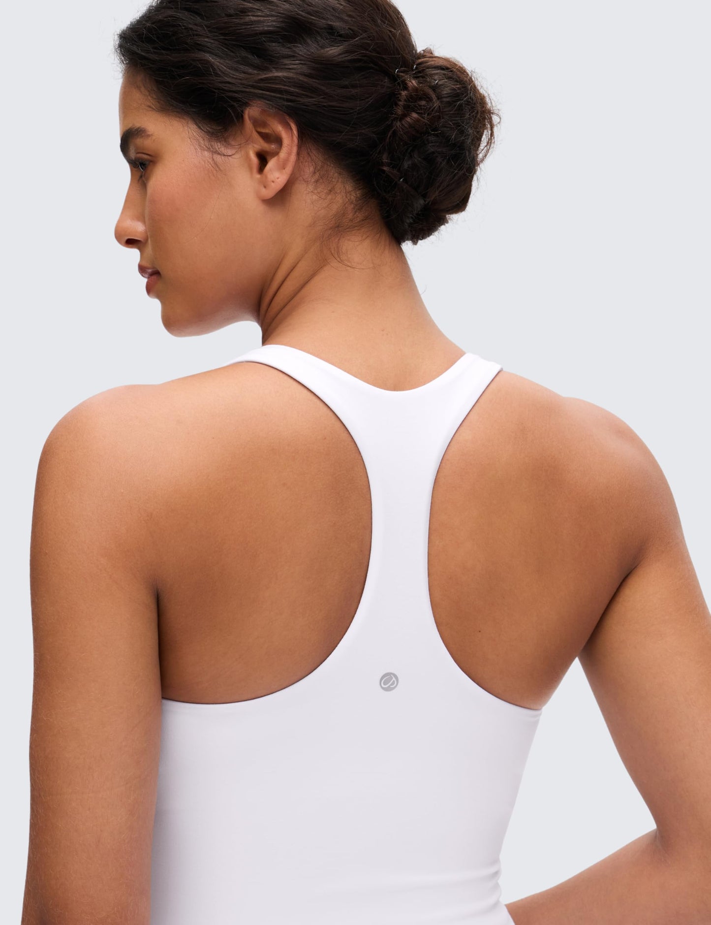 CRZ YOGA Butterluxe Workout Racerback Tank Tops for Women - Padded Athletic Spandex Yoga Shirts with Built in Bra White Small
