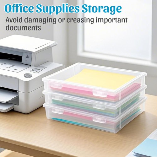 3 Pack A4 Paper Organizer Box, Plastic Scrapbook Paper Organizer Storage for 8.5" x 11" Letter , Portable Storage Containers for Board Game, Craft, Document, Magazine, Art Supplies, 12.6 x 9 x 1.9 in