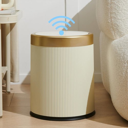 URALFA 3.7 Gallon Motion Sensor Bathroom Trash Can with Lid，Automatic Waterproof Touchless Garbage Can, Smart Plastic Trash Bins Suitable for Toilet, Office, Bedroom, Kitchen (Cream White)