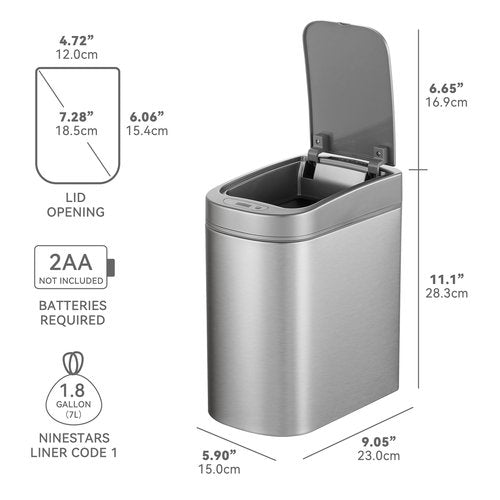 Ninestars Automatic Motion Sensor Bathroom Trash Can, 1.8 Gallon Smart Opening Garbage Bin for Bathroom, Bedroom, Kitchen, Office