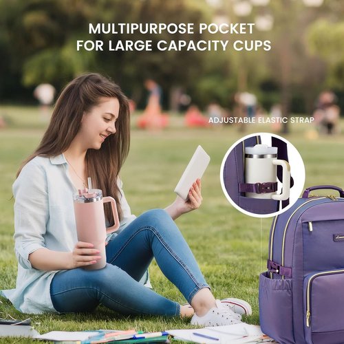 LOVEVOOK Laptop Backpack - Waterproof 15.6 Inch Bag with Pouch Pocket for Women | Violet