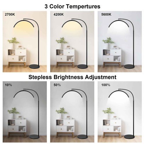 ZEKAHOV Half Moon LED Floor Lamp - Professional Shadow-Free, Dimmable Light | for Lash Techs, Estheticians & Tattoo Artists | Eyelash Extensions, Nail Art, Home & Office (Matte Black)