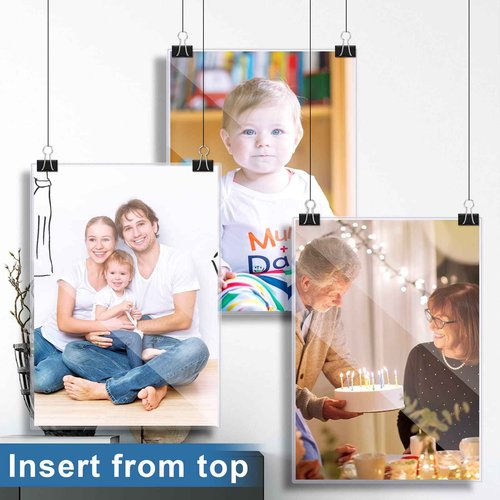 Henoyso 25 Pcs 11" x 17" Rigid Print Protectors, Heavy Duty Hard Plastic Sheet Page Protectors Crystal Menu Holder Clear Poster Sleeve Top Loading Frame for Magazine Photo Paper Poster Prints