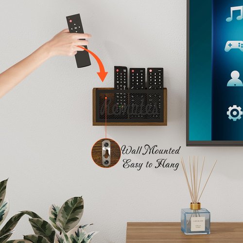 YINMIT Remote Control Holder Wall Mount, TV Remote Holder for Wall, Remote Caddy for Table, Remote Organizer Divided Storage Box for Wall, Table, Living Room, Bedroom