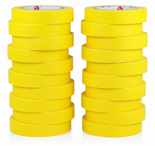 BOMEI PACK Yellow Painters Tape 1 Inch Bulk - Paint Tape 20 Rolls x 1 Inch x 55 Yards - Yellow Masking Tape for Walls Painting, DIY Crafting, Edge Finishing and School Projects, Total 1100 Yards